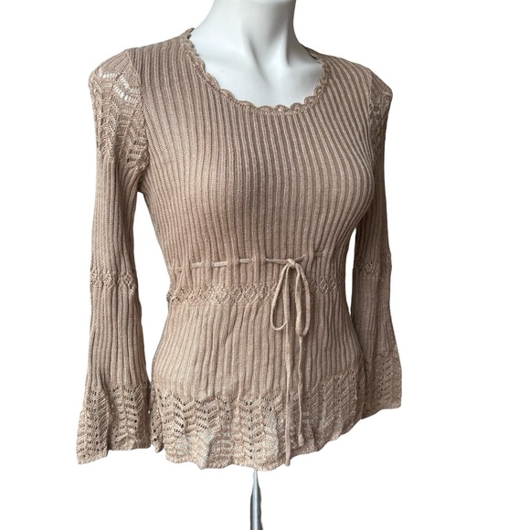 Vintage Bette Paige Ribbed Knit Tan Metallic Long Sleeve Sweater, Sz M - Picture 5 of 12